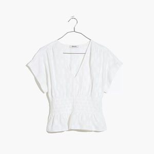 Madewell Small V-Neck Smocked-Waist Top in Square Jaquard